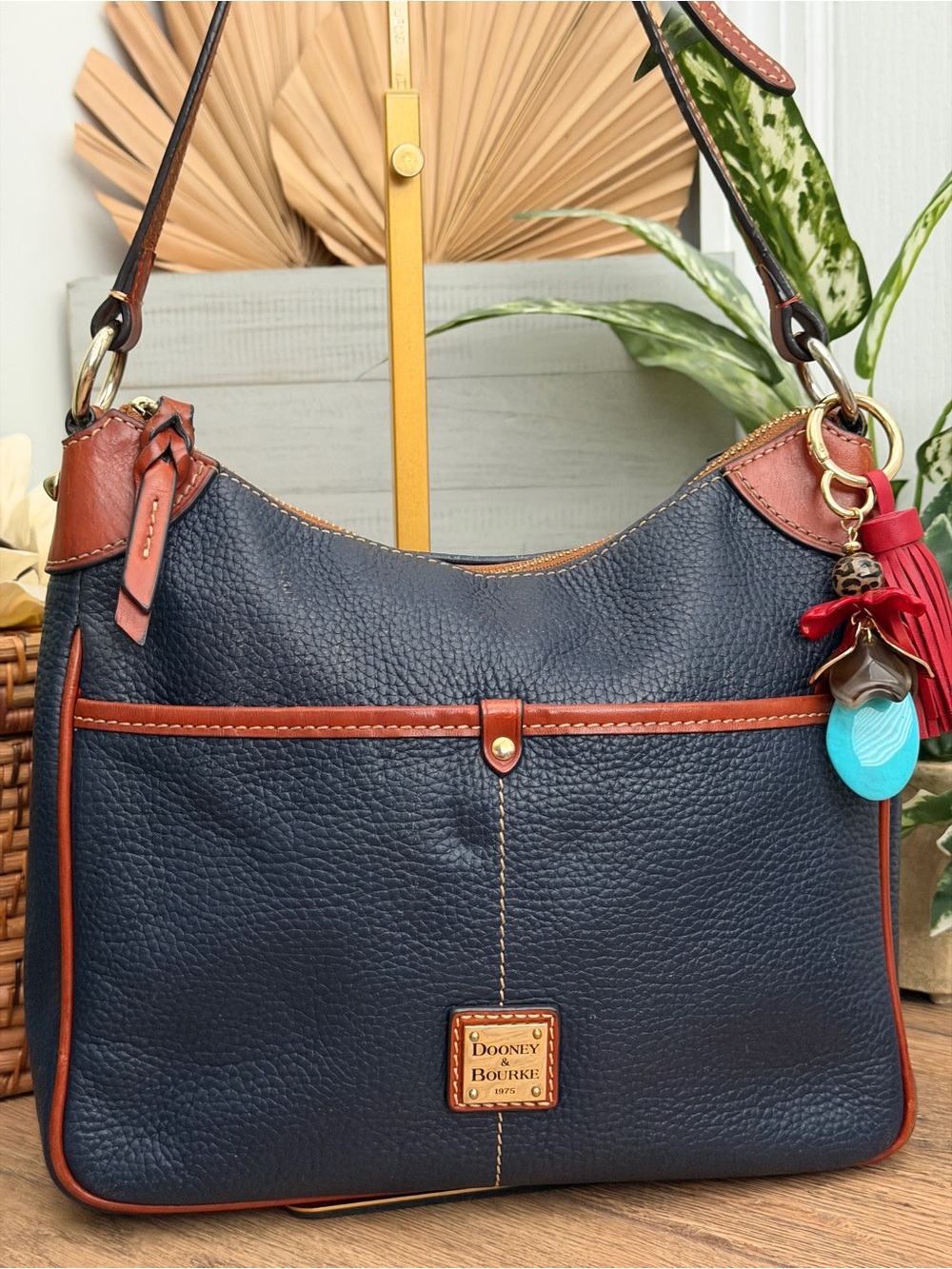 Dooney & Bourke Kimberly Navy Italian Pebbled Leather Crossbody Bag w/Bag Charm